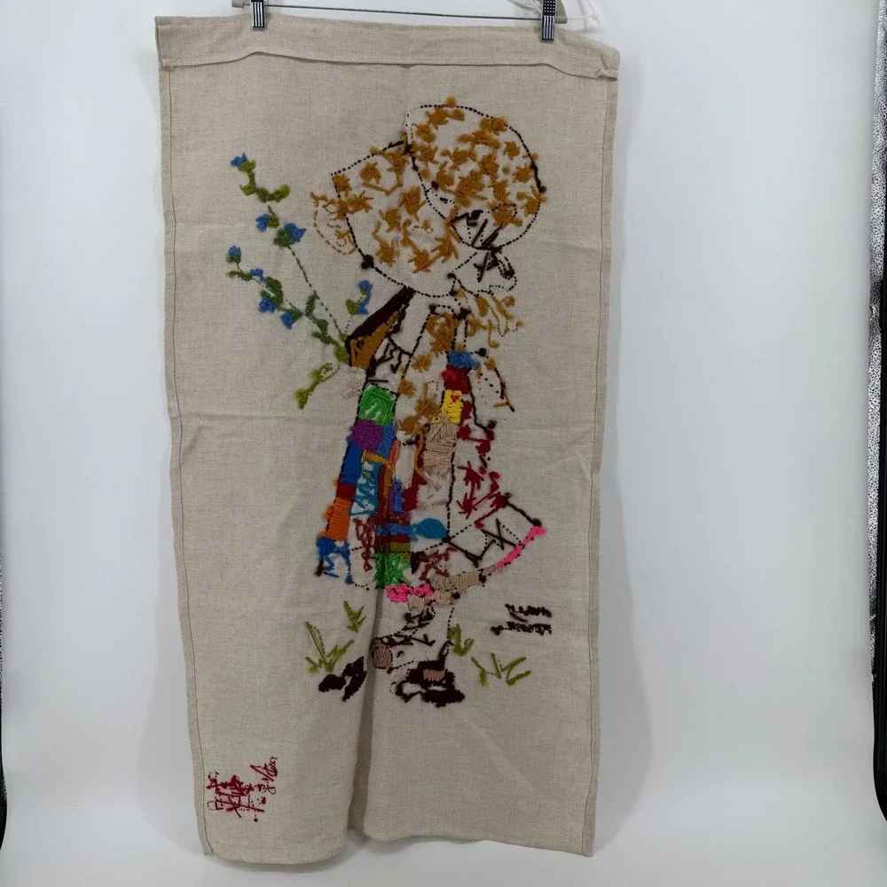 Vintage‎ Holly Hobbie Embroidered Art Panel Wall Hanging 1976 Signed